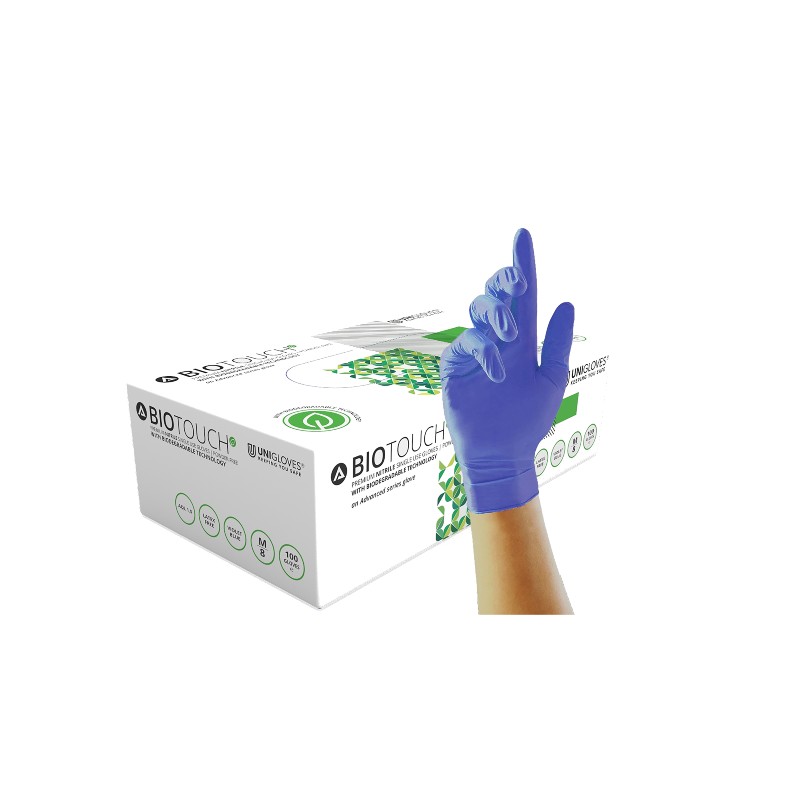 Unigloves Biotouch GM008 Blue Biodegradable Nitrile Disposable Gloves (Box of 100)